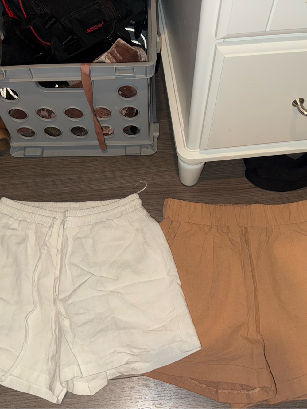 12th Tribe Women's Elastic-Waist Shorts in White and Tan